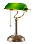 Newrays Glass Bankers Desk Lamp with Pull Chain Switch Plug in Fixture (Green)