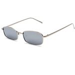 Ggpyyon Vintage Narrow Rectangle Sunglasses for Women Men, Retro 90s Small Metal Frame Square Glasses Candy Colors(Silver/Mirrored)