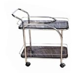 TURESCAL Stainless Steel Serving Trolley with 10mm Brown Glass | Coffee Table with Caster Wheel for Kitchen Hotels Restaurants