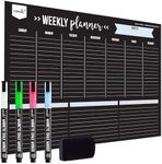 Cinch! 17x12-Inch Magnetic Dry Erase Weekly Planner for Fridge - Black Weekly Calendar Board with 4 Fine Tip Markers and Large Eraser - Magnetic Fridge Organizer, Meal Planning, and Dry Erase Board