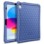 Fintie Silicone Case for iPad 10th Generation 10.9 Inch (2022 Model) - [Honey Comb Series] Light Weight Anti Slip Kids Friendly Shockproof Soft Protective Bumper Cover, Marine Blue