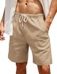 COOFANDY Men's Linen Flat Front Shorts Casual Lightweight Elastic Waist Shorts Dark Khaki