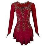 Ice Skating Dress Purple Red Yellow Halo Dyeing Spandex Handmade Jeweled Rhinestone Long Sleeve Ice Skating Figure