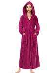 BELLOO Womens Loungewear Plush Fleece Bathrobes Soft Warm Hooded Dressing Gown Full Long, Rose L