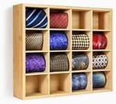 B4Life Tie Rack Wall Mounted Tie Box,Tie Organizer Tie Display Racks for Wall, Bamboo Tie Storage Tie Organizer for Men Tie Holder Wall Mount(Storage 16 Ties) (Yellow)