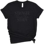 Love in Faith | Stronger Than The Storm Short Sleeve | Graphic Print Christian Shirts | Faith-Based Apparel | Unisex (US, Alpha, Medium, Regular, Regular, Black)