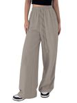 GRECIILOOKS Textured Mid Rise Trousers for Women Oversized Wide Leg Trousers (GL-TR1028-S-BEIGE)