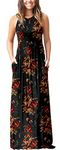 PCEAIIH Women's Casual Sleeveless Maxi Dress Loose Long Dresses with Pockets (M-B-Peony Black)