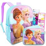 Disney Frozen Backpack Set for Girls ~ Deluxe 15" Frozen 2 Backpack with Tin Snack Box Tote, Notebook, and Stickers (Frozen School Supplies Bundle)