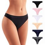 6 pack No Show thong pack for women thongs for women seamless thongs for women pack thong underwear women, Multicolor, Large