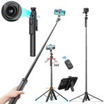 WeCool S8 AI-Powered Selfie Stick for Mobile, Auto Face Tracking Tripod with 360° Auto Rotating Selfie Stick, 68-inch/173 cm Long Aluminum Extension for Mobile & Camera with Quad-Leg Stability.