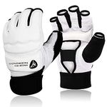 Taekwondo Gloves Men Women Kids Half Finger Leather for Boxing Kickboxing MMA Sparring, Wrist Wraps Support Gloves EVA Pad Gear Mitts Professional Light fit Punch Bag Grappling Trainin (White, XL)