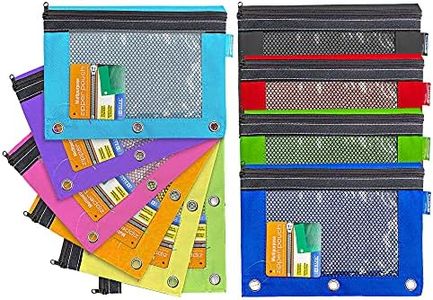 BAZIC Pencil Pouch 3 Ring Binder Pouch w/Rivet Enforced Rings Holes 48-Pack, Assorted 10 Color Mesh Window Zipper Bag