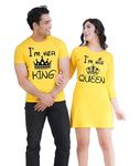 COUPLESTUFF.IN Couple Men's & Women's 3/4 Sleeve Cotton Printed Dress & T Shirt I Am Her King His Queen - (Pack of 2)