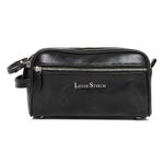 LOUIS STITCH Men's Jet Black Italian Leather Toiletry Kit Travel Organizer Pouch with Multiple Compartments Grooming Shaving Toileteries Bag for Men (TK-TF-JB-100)