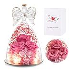 Upgraded Large Angel Gifts for Women, Preserved Rose Flower in Glass Angel Figurines with LED Light, Mother's Day and Christmas Thanksgiving, Valentine's Day, Birthday Gifts for Grandma, Mom, Wife