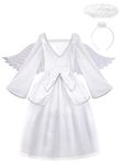 ReliBeauty Angel Costume for Kids White Fancy Princess Tulle Dress with Wings and Halo, 4T-4/110