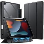 JETech Detachable Case for iPad 9/8/7 (10.2-Inch, 2021/2020/2019 Model, 9th/8th/7th Generation) with Pencil Holder, Removable Magnetic Cover Trifold Stand Clear Back, Auto Wake/Sleep (Black)