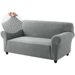 Hafaa High Stretch Sofa Cover 2 Seater Spandex Elastic Fit Loveseat Grey Sofa Slipcovers T Shape - Super Soft Non Slip Couch Covers Washable Furniture Protector for Pets/Kids/Dogs