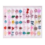 OSDUE Girl Rings, 50PCS Little Girl Jewel Rings in Box, Adjustable Rings Set for Little Girls, No duplication, Cute Princess Play Dress Up Rings for Kids Little Girls, Mermaid/Butterfly/Flower Rings