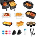 Air Fryer Accessories Set, 12Pcs for Ninja/Tower/Instant Vortex/Salter 7.6L-9.5L Dual Air Fryer, Including Silicone Air Fryer Liners, Racks, Gloves, Bread Pan and Tools