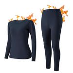 INNERSY Women's Thermal Underwear Set Soft & Warm Base Layer Long Johns Cold Weather(Navy Blue(Moderate Warm),Large)