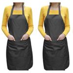 AIRWILL, 100% Cotton Solid Color Aprons, Sized 65cm in Width & 80cm in Length with 2 Center Pocket, Adjustable Buckle on Top and 2 Long Ties on Both 2 Sides. Pack of 2 piece