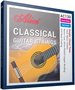 Classical Guitar Strings, Alice 2 Set Classic Guitar 6 Strings Clear Nylon Normal Tension 28-43 Gauge with Anti-Rust Coating, Silver Plated Wrap (AC130)