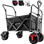 BEAU JARDIN Collapsible Folding Beach Wagon Cart 350lbs Foldable All Terrain Wagon 100L Utility Camping Grocery Portable Outdoor Garden Sport Shopping Heavy Duty Push Pull Wagon Black