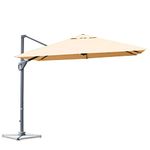 DORTALA 10 FT/3 M Outdoor Patio Umbrella, Patio Umbrella with Polyester Shade, Push Button Tilt & Crank, 360°Rotation, 8 Sturdy Ribs, Cross Base, Deluxe Offset Umbrella for Market, Beach, Deck, Backyard, Beige