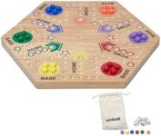 Marble Board Game Original Marble Game Wahoo Board Game Double Sided Painted 6 and 4 Player Wooden Fast Track Board Game with 6 Colors 24 Marbles 6 Dice and Velvet Draw Bag for Adults Kids Family