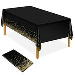 ELECLAND Black and Gold Party Tablecloth Plastic Tablecloth 137x274cm Gold Dot Confetti Table Cover Rectangular Party Table Cover for Picnic, Baby Shower, Halloween, Christmas, Birthday Decorations