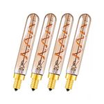 T20(T6) Vintage LED Spiral Filament Bulb, Dimmable E12 Candelabra Base, 3W 2200K Warm White 300LM Amber Glass Tubular Edison Light Bulbs, 30Watt Equivalent, Filament Decorative Bulb for Home, 4 Pack