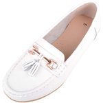 ABSOLUTE FOOTWEAR Womens Slip On Casual Leather Loafer/Deck/Boat Shoes/Sandals - White - UK 5