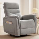 ONBRILL Swivel Rocker Recliner with High Back, 360° Recliner Chairs for Adults, Glider Recliner Nursery Chair, Upholstered Large Rocker Recliner Chair for Living Room, Bedroom, Grey