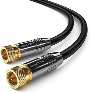 deleyCON 1m SAT Cavo Antenna Cavo Satellitare HD Coassiale per DVB-S/S2 - HDTV 4K Ultra HD 1080p Full HD - 2x Connettore F Tappo in Metallo Placcato Oro - Nero