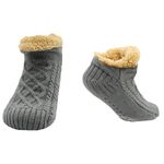 Sock Stack Fluffy Slipper Socks for Women and Men Heat Holding Wool Knitted Sock with Sherpa Fuzzy Bed Short Nordic Slippers Non Slip Design Ultimate Comfort and Warmth, Grey S/M UK 4/7