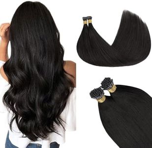 GOO GOO I Tip Extensiones de Cabello Humano 50g 50S de cabello humano real I tip Extensiones Pre Bonded #1B Negro Natural 22inch Estensioni per capelli Cold Fusion I Tip