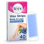 Veet Cold Wax Strips 40s, Legs & Body, Sensitive Skin, Hair Removal, 28 Days of Smoothness, Softer Hair Growth, Removes Very Short Hair