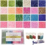 The Beadsmith Basic Elements Glass Seed Beads, Assorted Colors, 11/0 & 6/0 Rounds & 5mm Bugle Beads, Approx. 21,600 Beads, 24 flip-top Boxes in a Storage Box, for Jewelry Making