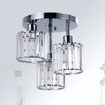 Rayofly Modern Crystal Chandeliers Ceiling Light, 3-Lights Crystal Ceiling Lights Living Room, Chrome Semi Flush Ceilings Light Fittings for Hallway, Bathroom, Bedroom, Foyer, Kitchen Light Fixture