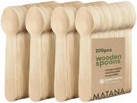 MATANA 100% Natural Bamboo Wooden Spoons 5.5" Inch/ 14cm (200 Pack) Compostable Cutlery, Biodegradable Utensils for Garden Party, Summer Events, Catering, Takeaway