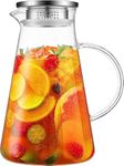 AKCredible Glass Pitcher with Lid, Easy Clean Heat Resistant Glass Water Carafe with Handle for Hot/Cold Beverages - Water, Cold Brew, Iced Tea & Juice with Lid