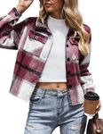 Zeagoo Flannels for Women Shacket Cropped Jacket Plaid Long Sleeve Button Down Shirt 2024 Fall Coat Tops