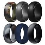 Silicone Wedding Ring for Men, 6 Pack Breathable Silicone Rubber Wedding Bands Durable Silicone Ring - 8.7 mm Wide(Camo,Navy Blue,Dark Grey,Black), Size 13 - (22.33 mm), Silicone,Rubber,Metal, No