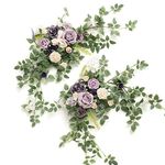 Ling's Moment 2PCS Artificial Floral Swags Centerpieces Wedding Flower Purple Rose Garland Greenery Arrangements for Sweetheart Head Table Decor Car Wall Window Arch Garden Decor Lilac & Gold