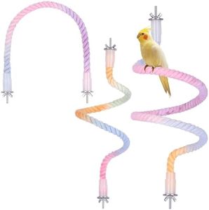 3Pcs Gradient Bendable Bird Perch Stand Set Climbing Rope Swing Playing Toys for Bird Cages Colorful Stand Rope for Parrots Cockatiels Budgies (Pink, one Size)