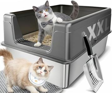 LOVELEDI Cat Litter Box - XXL Stainless Steel Cat Litter Box, Extra Large Cat Little Tray with Lid for Big Cats, Kitty Litter Pan Boxes with High Sides Enclosed, Non-Sticky, 61L x 40.6W x 30.5H CM