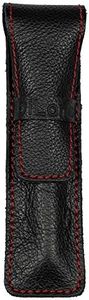 DiLoro Full Grain Leather Single Pen Case Holder Pouch Pencil Organizer (Buffalo Black w Red)