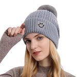 Tomorrow Winter Beanie for Women and Girls - Stay Warm and Stylish with our Cute Pom Pom Beanie - Fleece Lined, Soft Knit, and Trendy Winter Fashion Hat (Grey)